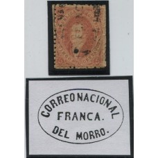 ARGENTINA 1865 GJ 20 RIVADAVIA ESTAMPILLA DE 3ra TIRADA CON MATASELLO FRANCA DEL MORRO U$ 20 + 300 %